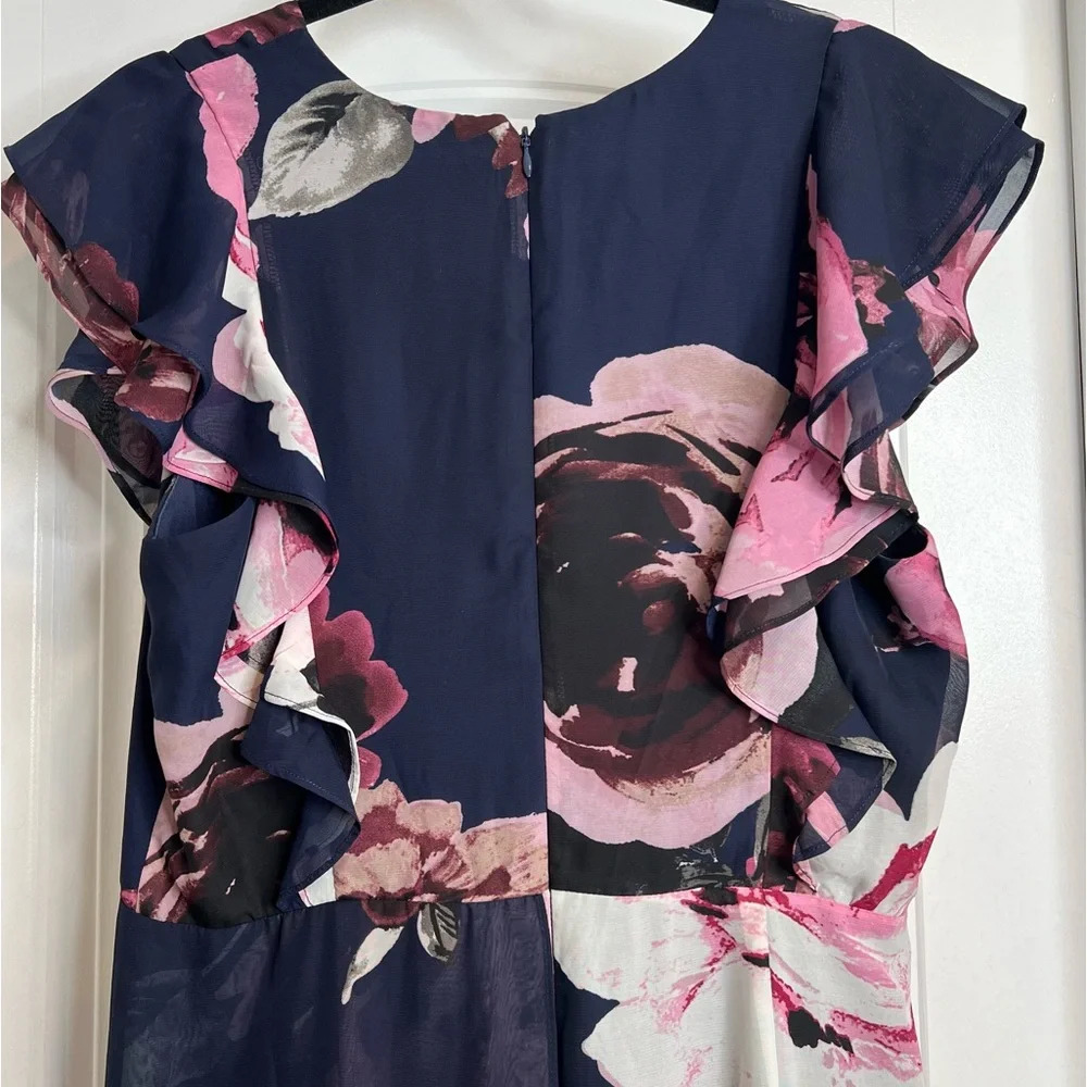 Marina Women's Blue Pink Floral Lined Maxi Party‎ Wedding Dress Gown. Size 12. - Picture 11 of 15